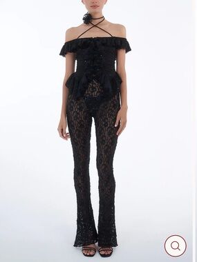 Dyspnea Orne Beaded Sequin Lace Flare Pants